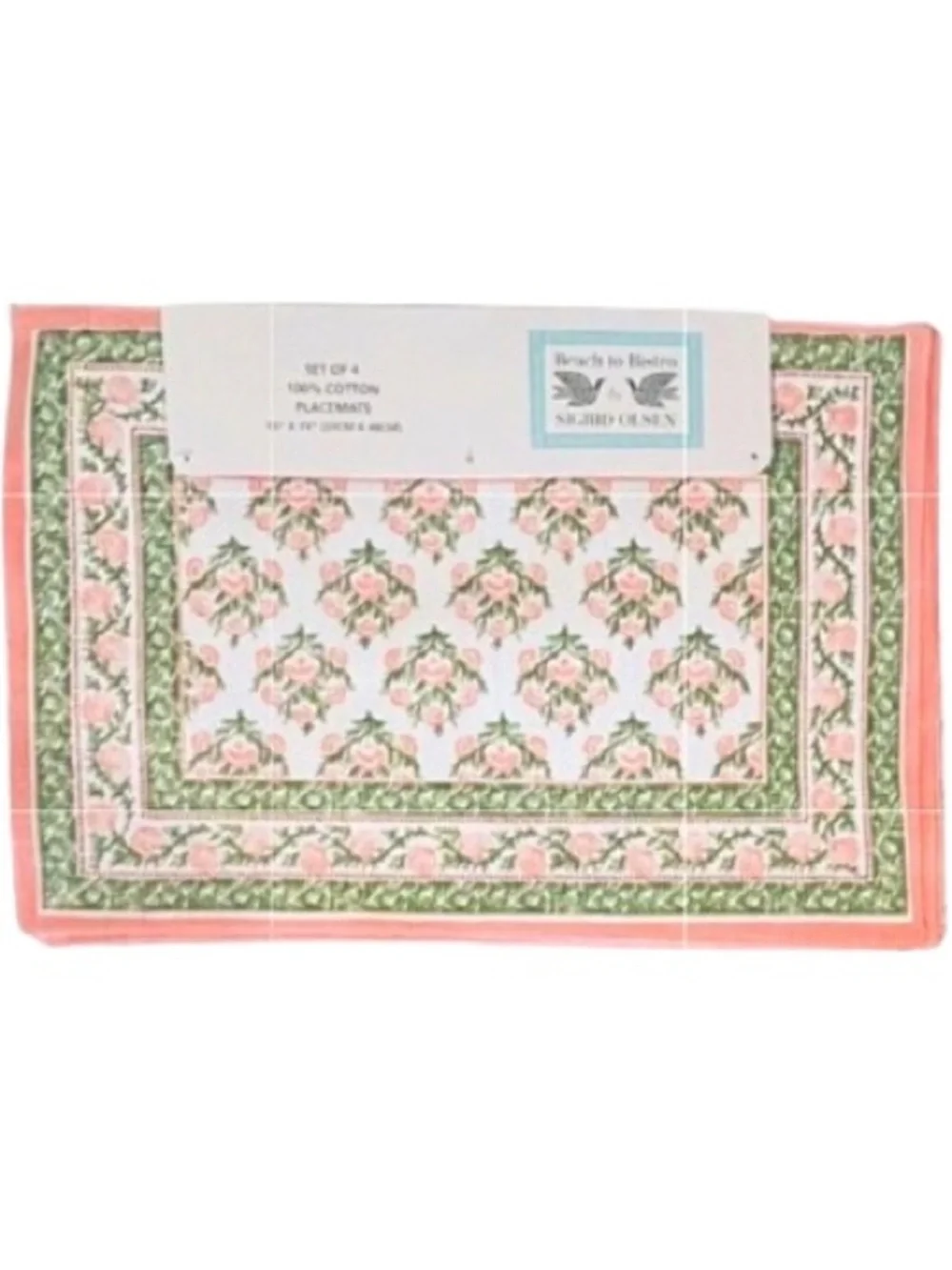 🆕- Sigrid Olsen Beach to Bistro- Set of 4 Pink Seashell & Green Leaf Placemats